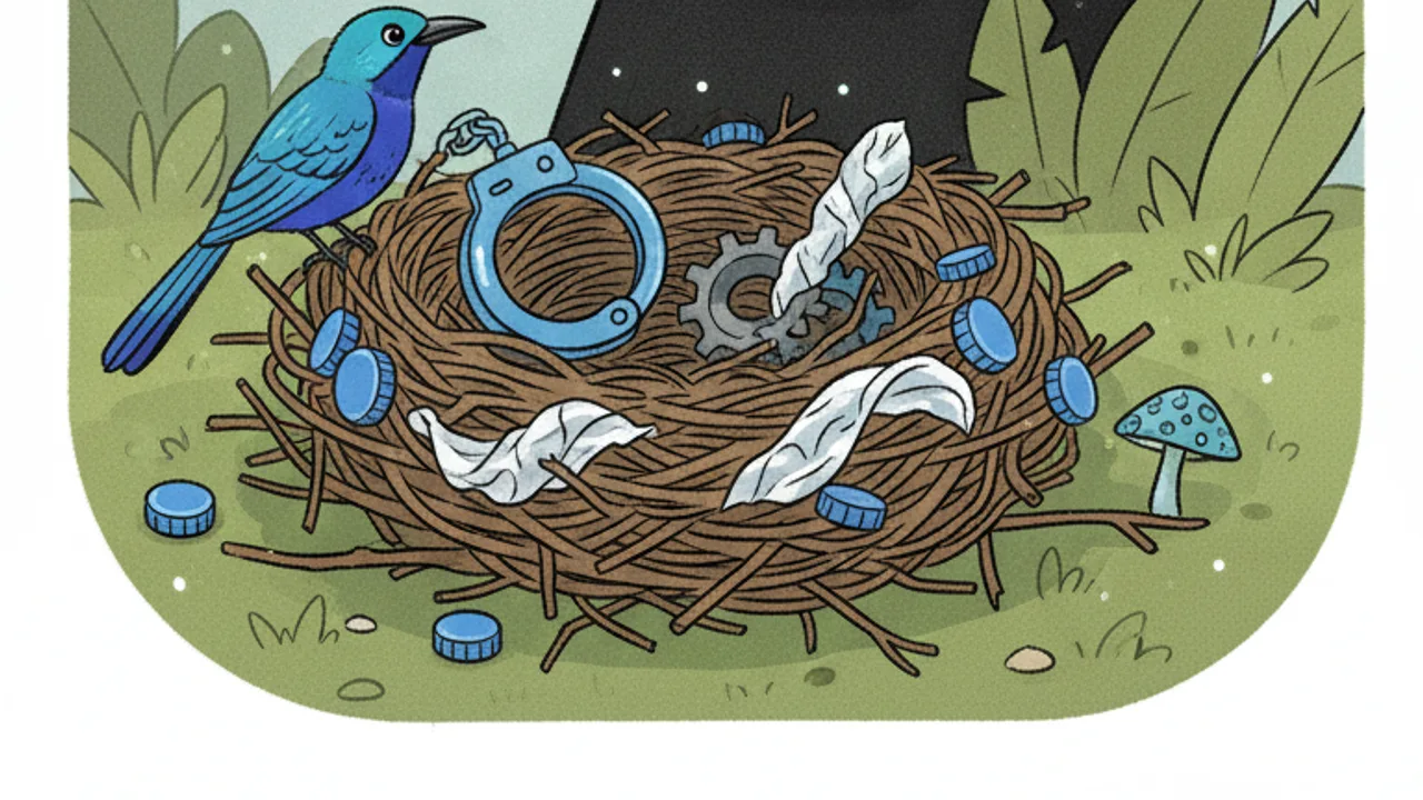 L’oiseau jardinier fait son nid avec des menottes : moi j’appelle ça un tirage de cartes gratuit !